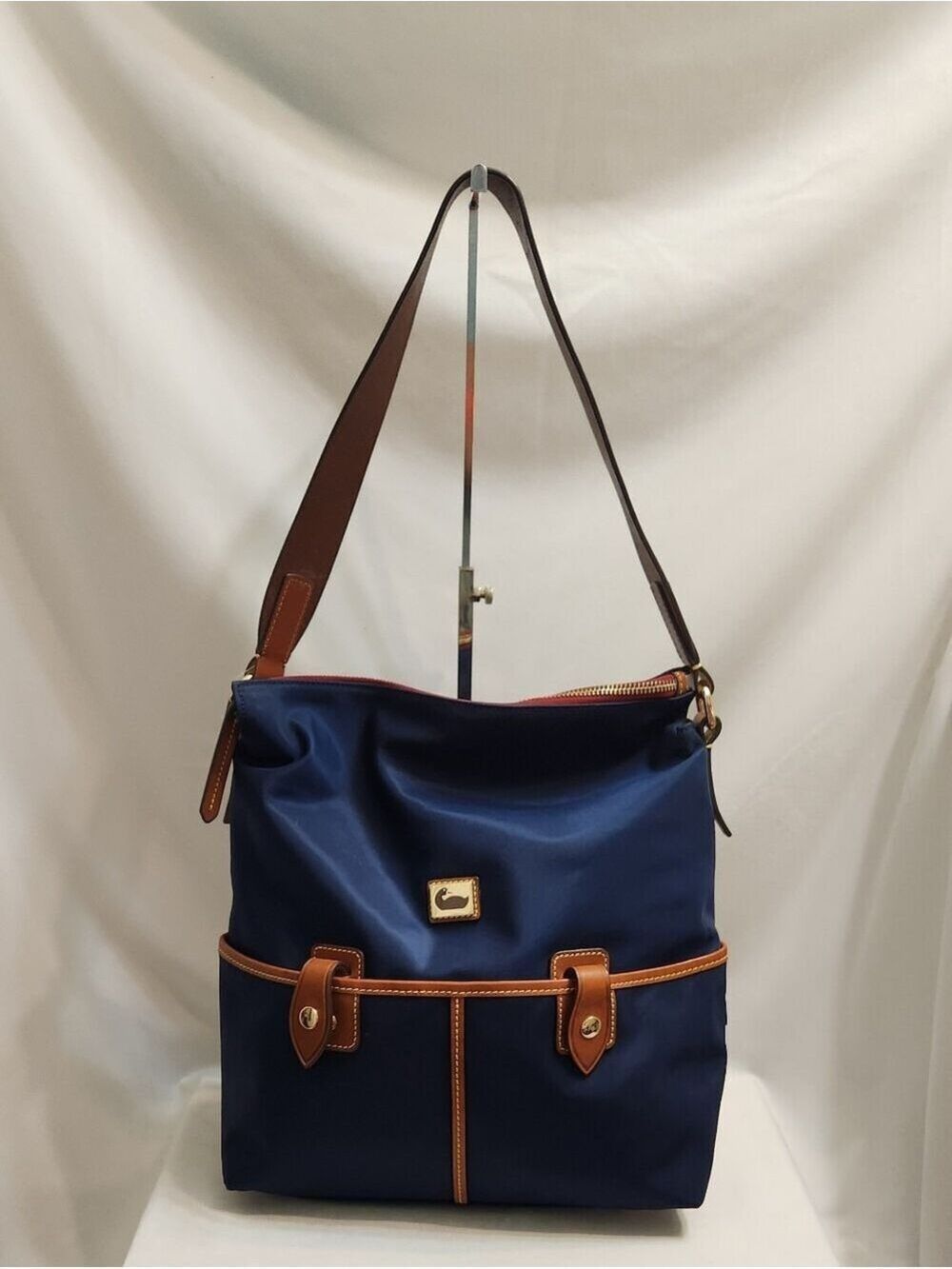 Dooney & Bourke Camden Collection Blue Brown Nylon Leather Hobo Shoulder Bag